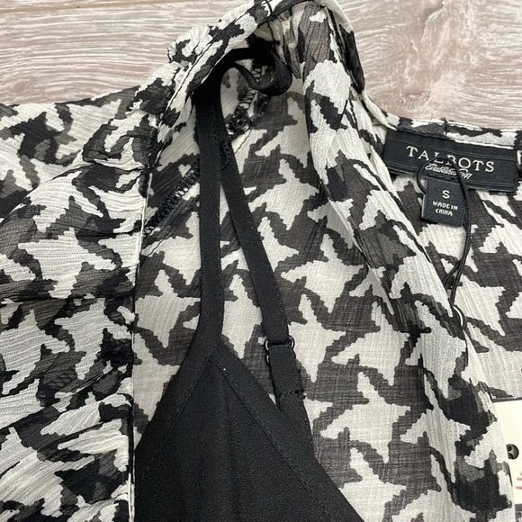 NWT Talbots 100% Silk Houndstooth Blouse with Black Camisole S - Picture 14 of 15